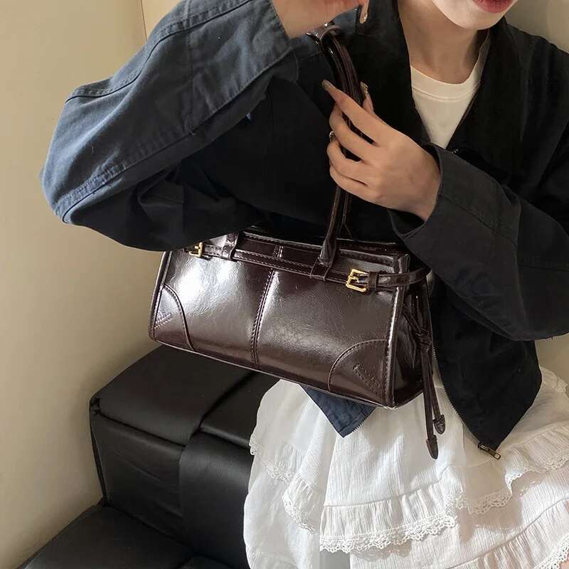 LEFTSIDE Small Short Handle PU Leather Tote Bags For Women 2025 Y2k Ladies Shoulder Bag Females Retro Simple Handbags And Purses