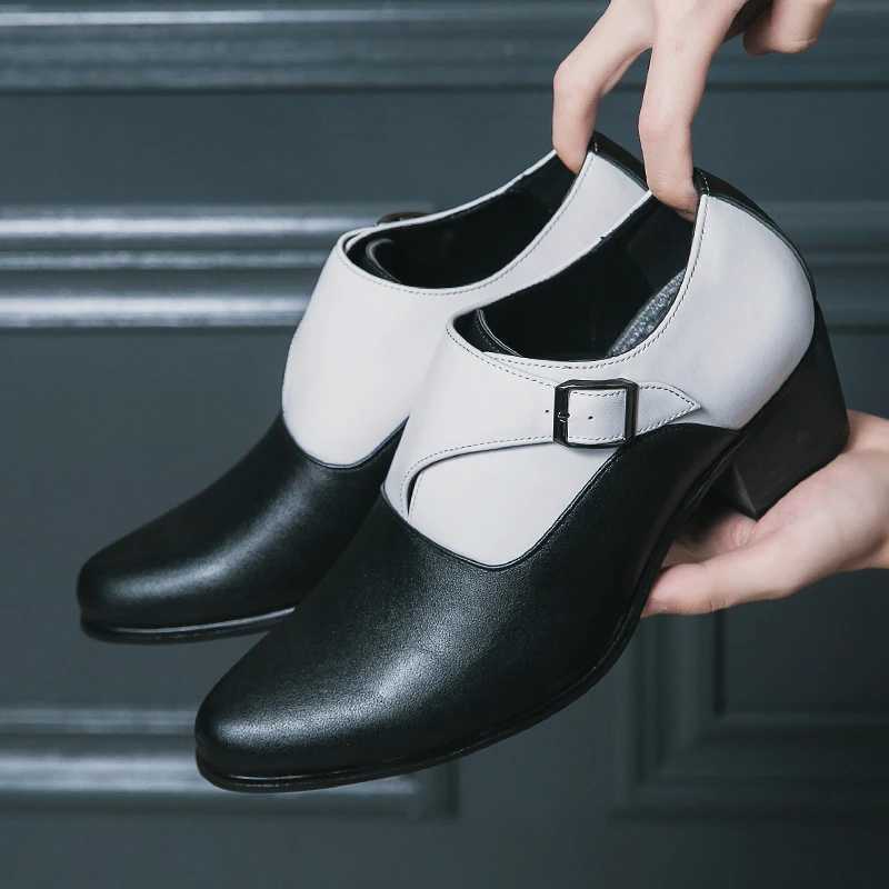 Mens thick high heels Brogue leather mens wedding party social shoes mens business casual white platform mens formal shoesXJ250319
