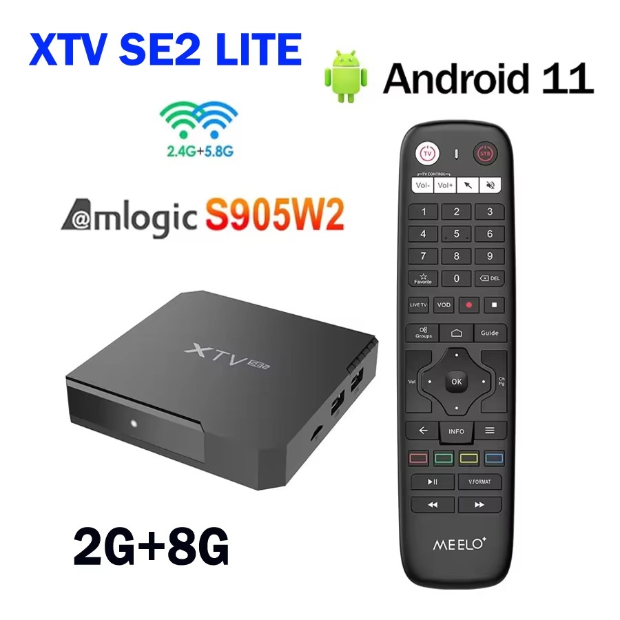 Meelo Plus XTV SE2 Lite Smart Android 11 TV Box Amlogic S905W2 4K Ultra HD 2.4&5G Dual WiFi Media Player 100M LAN AV1 2G+8G