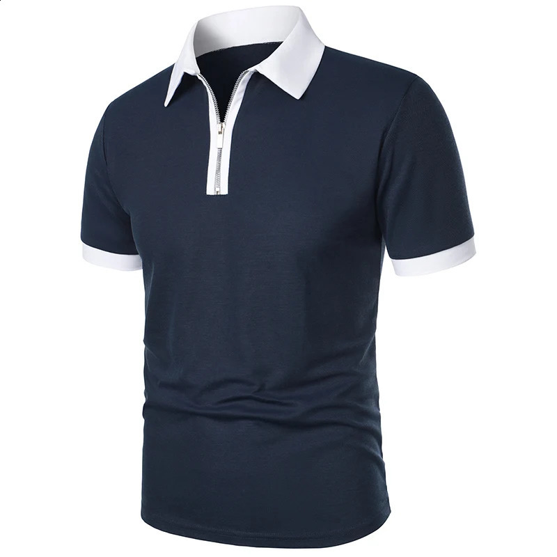 Mens Fashion Casual top Short Sleeve color with stylish zipper with mens lapel short sleeve top T-shirt Fashion short sleeve 250319