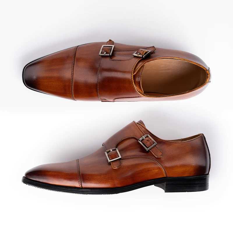 Luxury Classic Men Wedding Dress Oxford Shoe Real Handmade Leather Buckle Strap Pointed Toe Loafer Shoe for Men Black BrownXJ250319