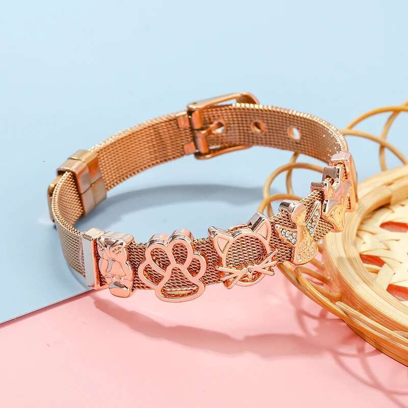 Stainless Steel Watch Belt Mesh Bracelet Micro Pave CZ Crystal Fairy Fox Charm Bracelet For Women Men Party Wedding Jewelry Gift