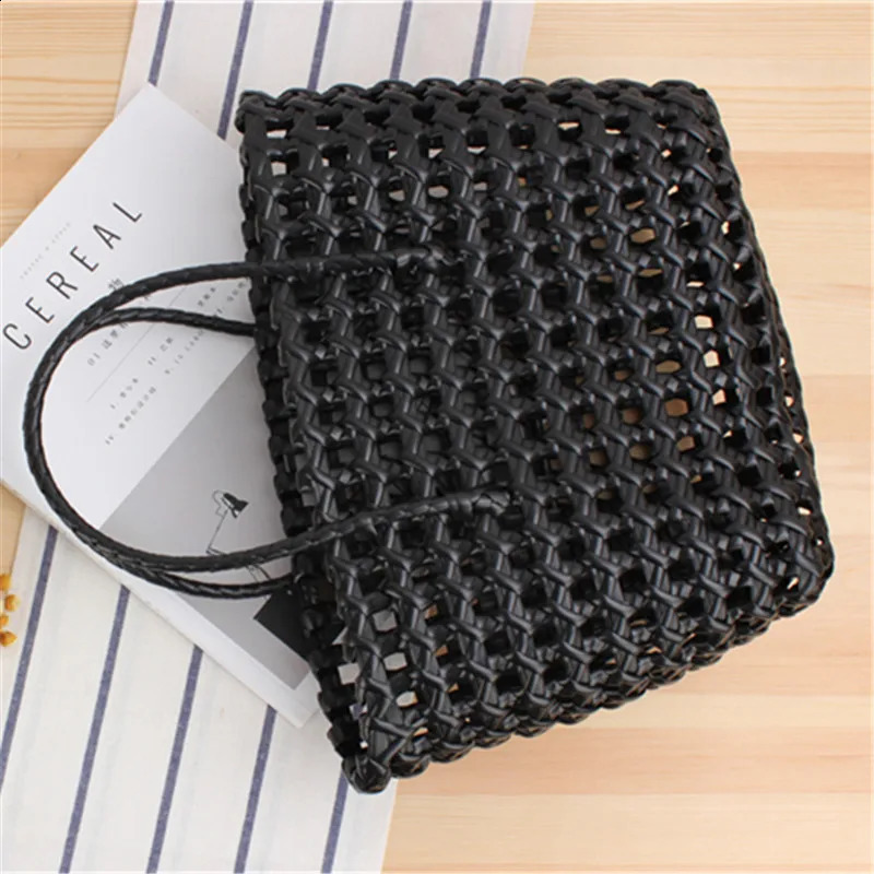 Womens PVC Candy Color Woven Handbag Causal Tote Bags Fashion Large Capacity Vegetable Basket Bag Plastic Hnadle Beach Bag 250314