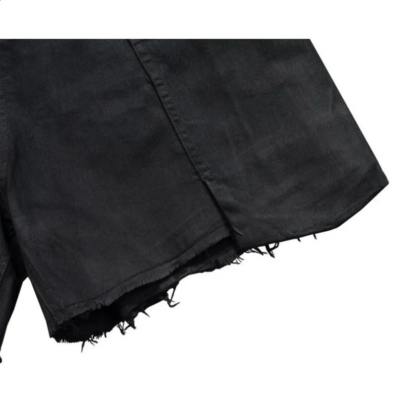 PFNW American retro thick edged denim shorts with worn mouse effect wax groove n black knee length pants 2025 28W6074 250319