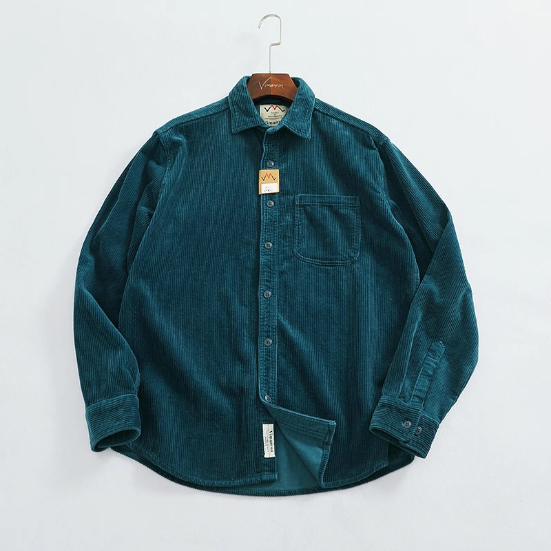 Heavy chunky high pit chunky strip vintage corduroy long sleeve shirt mens autumn cotton cargo shirt jacket 250314