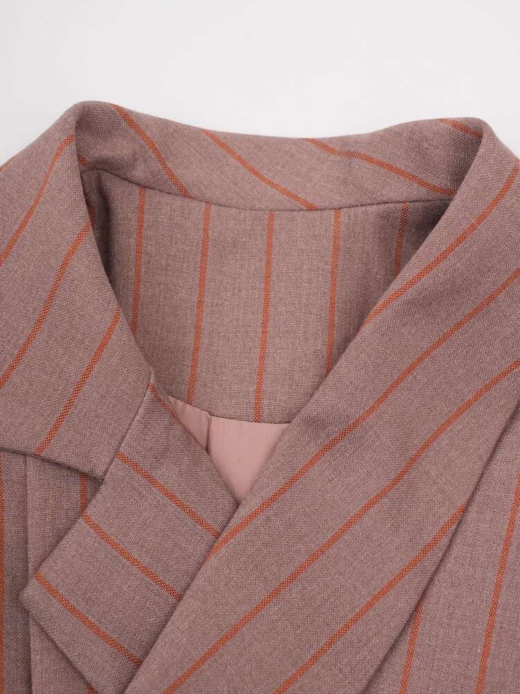 Women Brown Striped Irregular Elegant Big Size Blazer New Lapel Long Sleeve Jacket Fashion Tide Spring Autumn 2025 Cpdb202