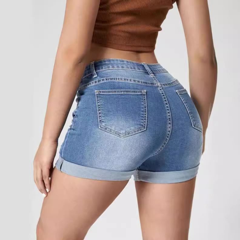 Fashionable Rolled Hole Elastic High Waisted Denim Shorts Sexy And Personalized Spicy Hot Pants Casual Women's Shorts