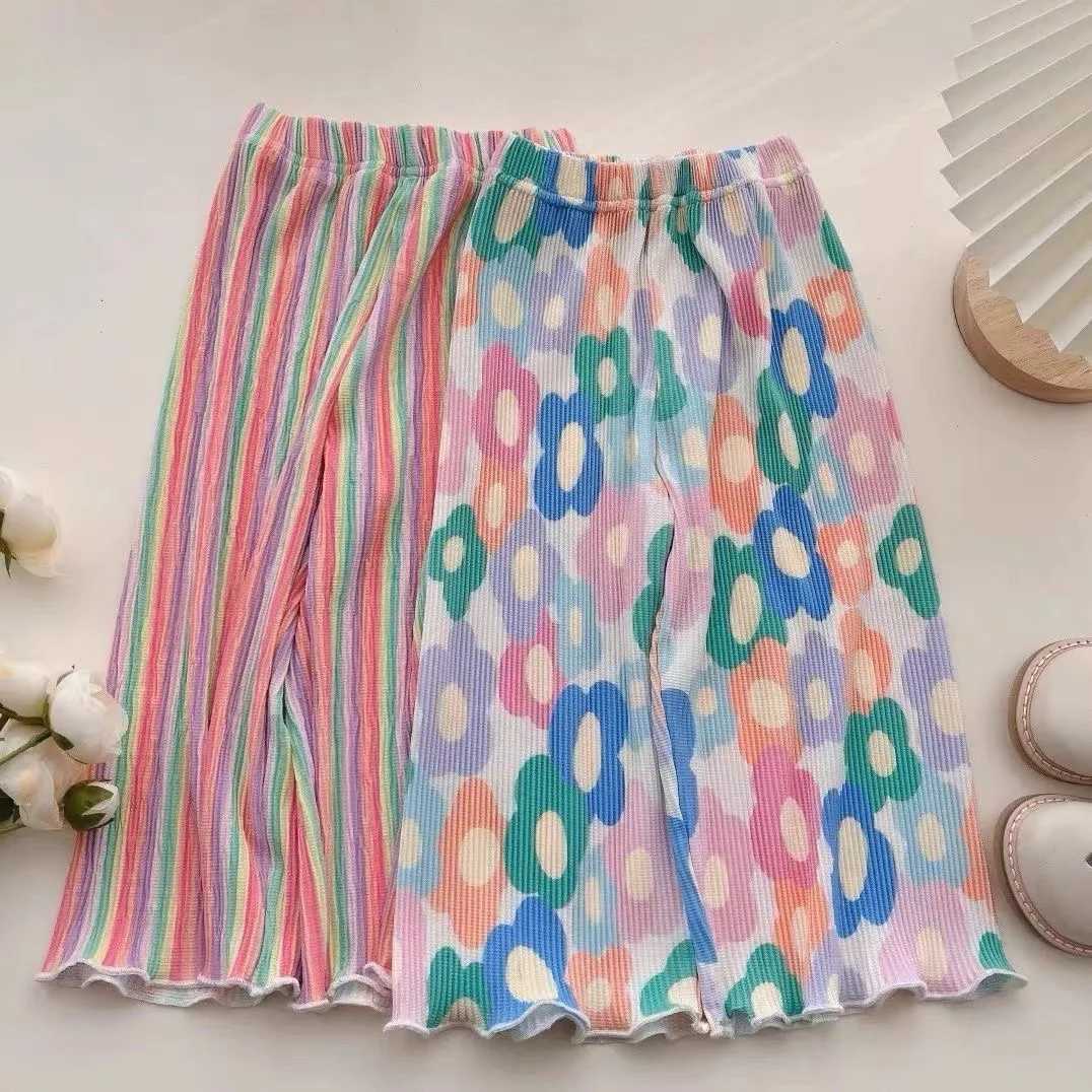 Girls summer thin ice silk childrens wide leg pants Little girls summer cool pants baby girls summer anti-mosquito pantsT250318
