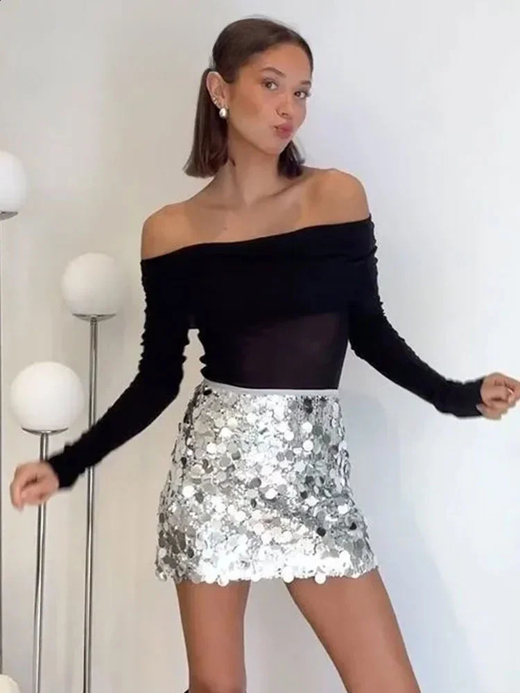 ASDS Mini Skirt For Women Sexy Sequin Short Skirts Vintage Y2k Women Clothing Summer Fashion Female Streetwear Skirt Mujer 250319