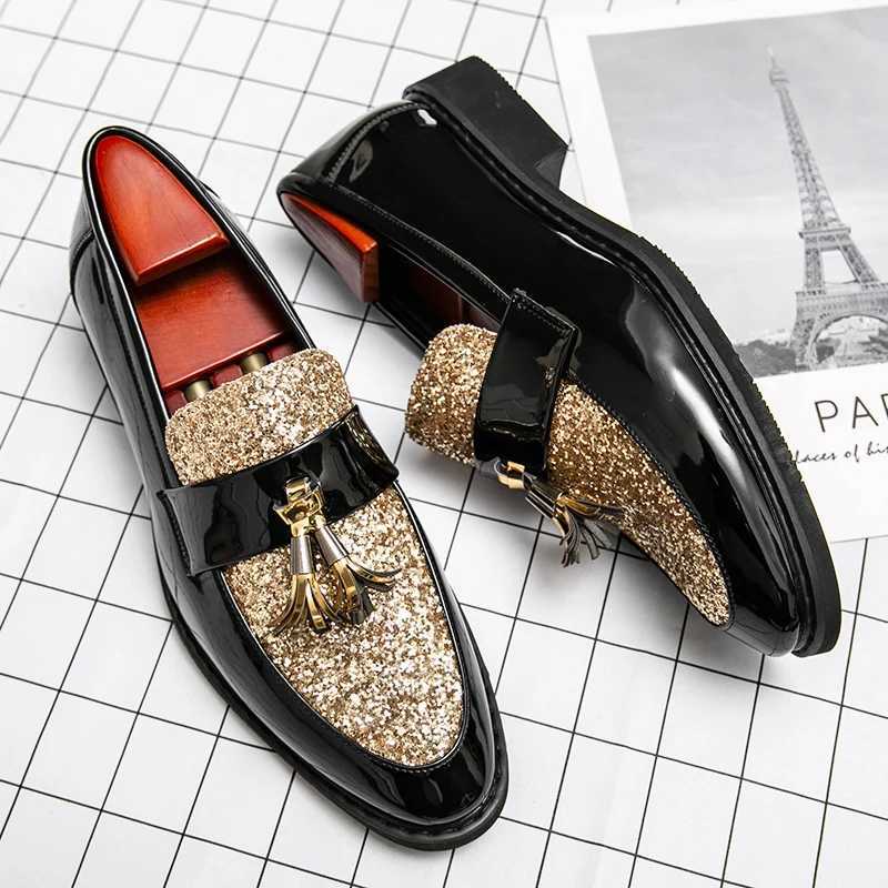 British style sequined leather shoes mens gold mens casual plus size 38-47 luxury and comfortable business shoes mens formal shoesXJ250319