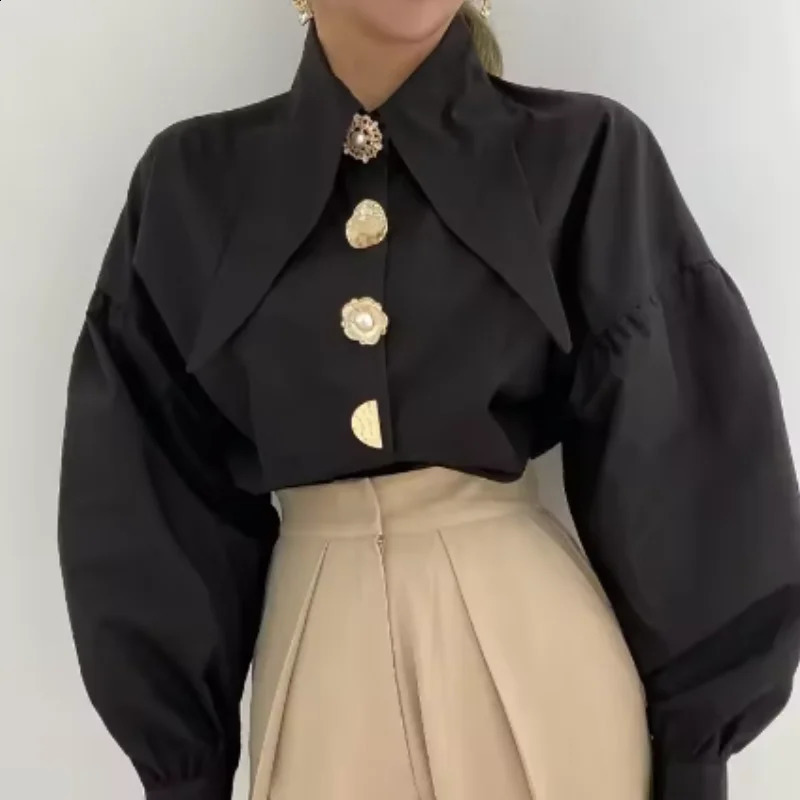 long sleeved womens shirt fashionable spring lantern sleeve office elegant top casual loose clothing Korean fashion 250318
