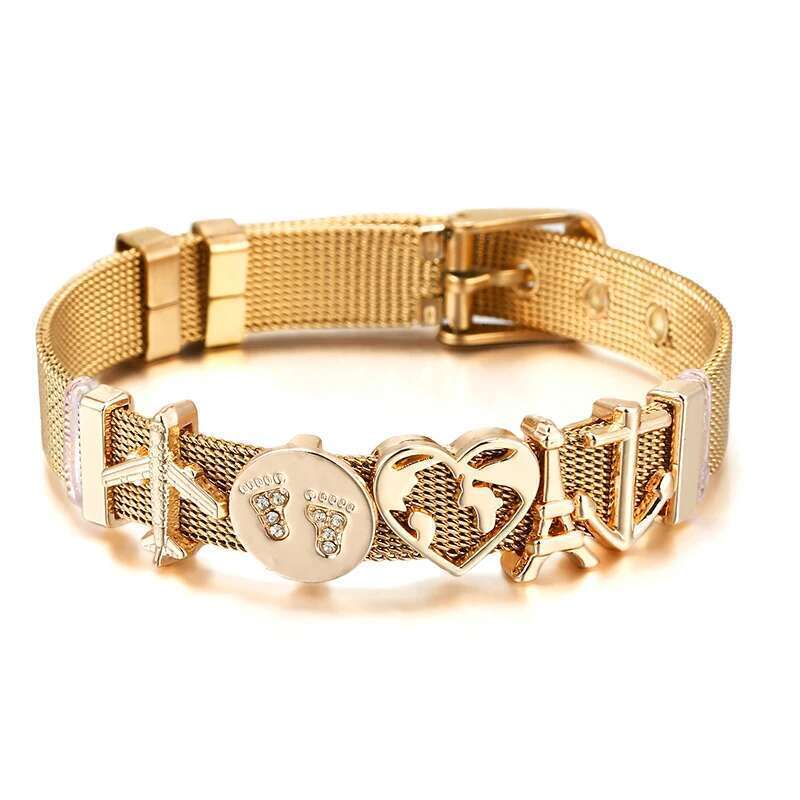 Hot Sale 10mm Aircraft Tower Beads Charm Bracelets DIY Stainless Steel Mesh Keeper Bracelets Mujer For Women Men Jewelry Gift