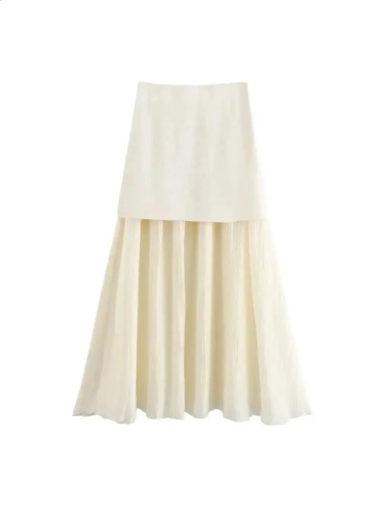 TRZA Women Fashion With Golden Buttons Knit Waistcoat And High Elastic Waist Pleated Midi Skirt Female Two Piece Sets Mujer 250318
