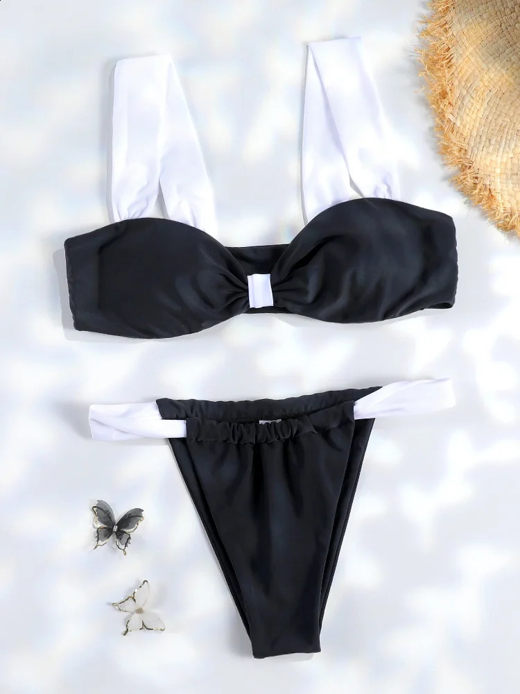 Miyouj High Cut swimsuit bikini solid color Bkinis black beachwear low waist Biquini push up twopiece set 250319