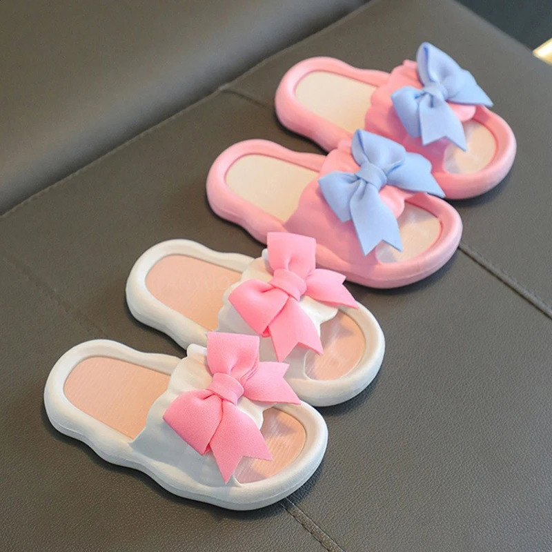 Summer Kids Home Shoes Anti Slip Soft Sole Girls Bath Slipper Cartoon Cute Flower Bow Princess Slippers Children Beach Shoes 250318