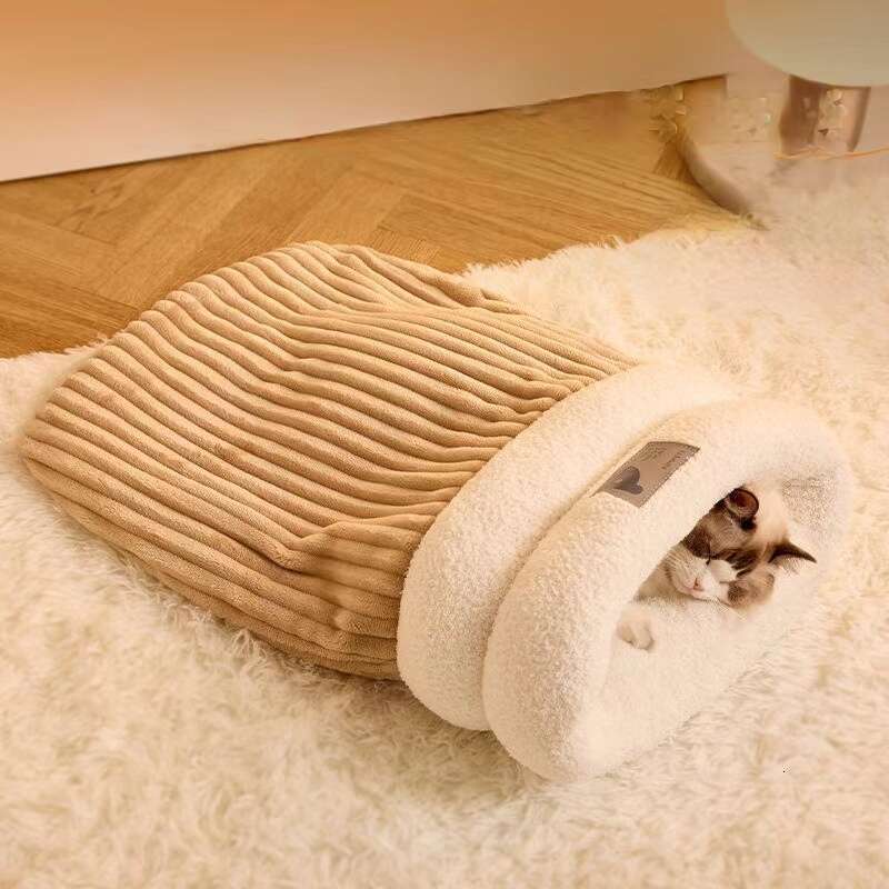 Cat Sleeping Bag Cuddly Fluffy Feel Thickened Pocket Type Quilt Bed Kitten Puppy Soft Comfortable Nest Pet Supplies