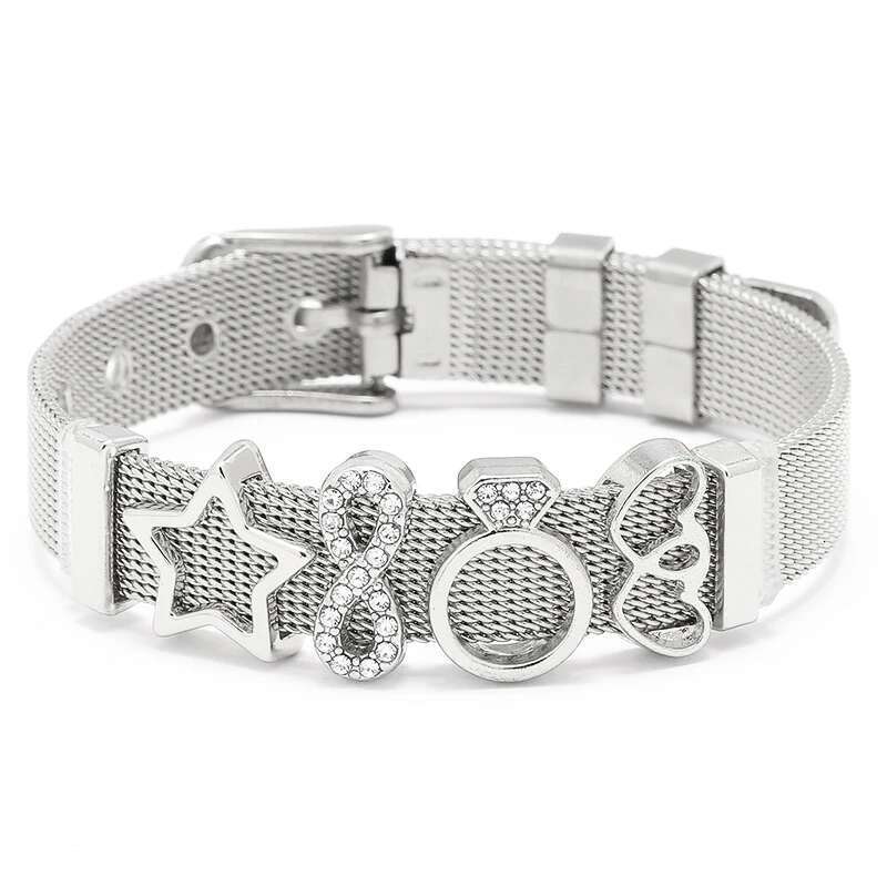 Fashion Adjustable Stainless Steel Mesh Bracelet Set Love Lock Charm Brand Bracelets Bangle For Woman Men Jewelry Gift
