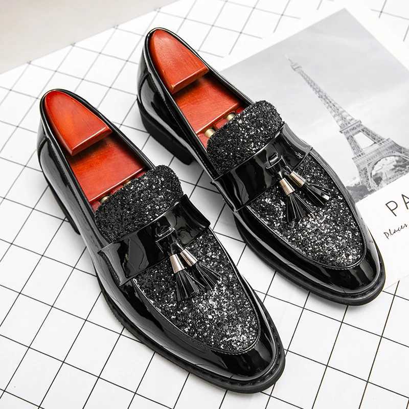 British style sequined leather shoes mens gold mens casual plus size 38-47 luxury and comfortable business shoes mens formal shoesXJ250319