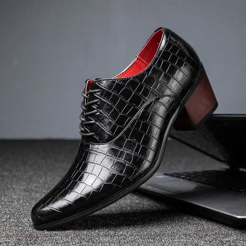 Luxury High Heel Shoes Men Classic Black Pointed to Dress Shoes For Men Wedding Formal Shoes Oxford Leather Social Shoes MaleXJ250319