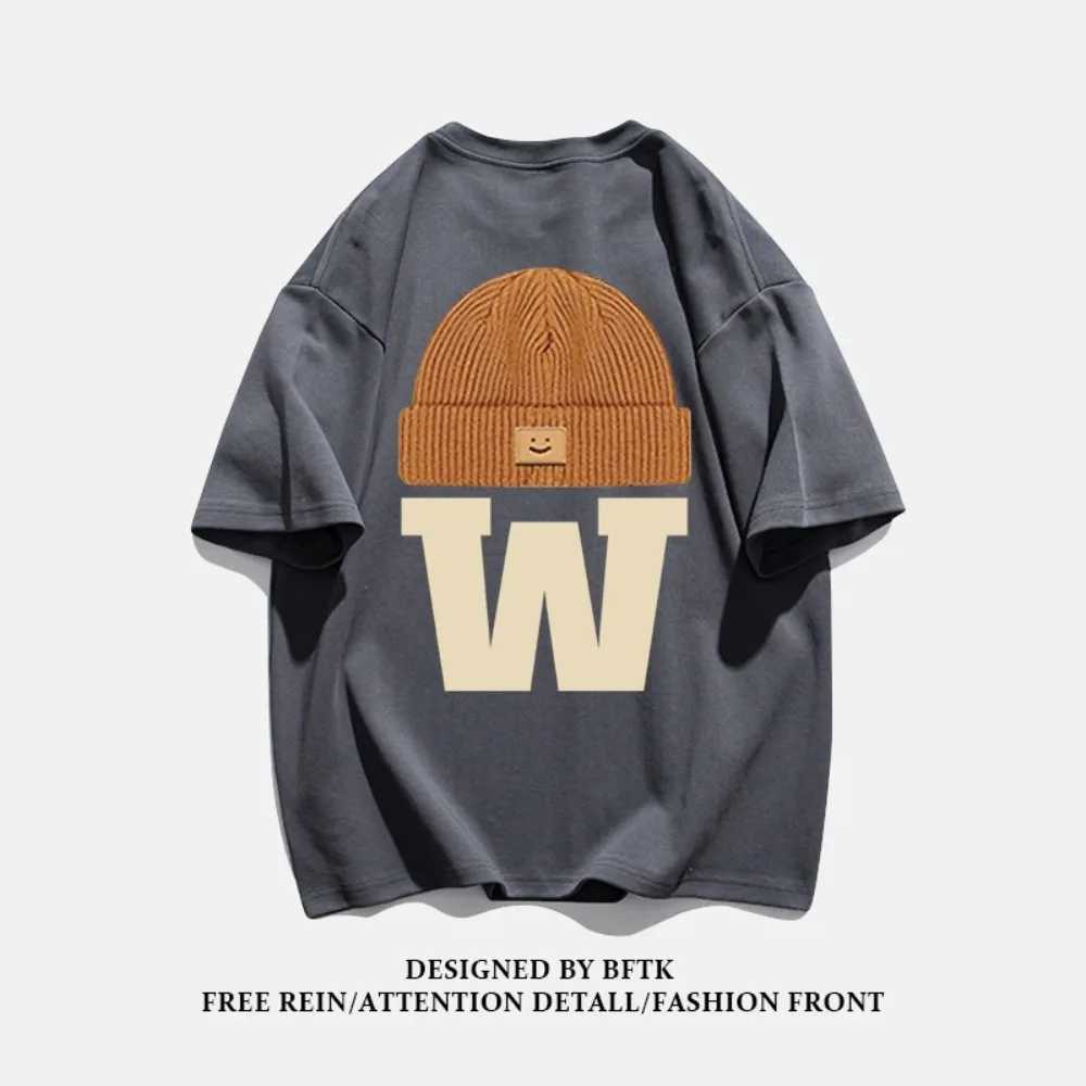 Summer fashion heavyweight retro mens English letter 100% pure cotton printed round neck high-quality casual fitness street T-shirtT250318