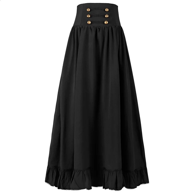 Women Maxi Skirt Vintage Summer High Waist A Line Victorian Long Skirt Steampunk Gothic Ruffled Hem Pleated Party Skirts 250313