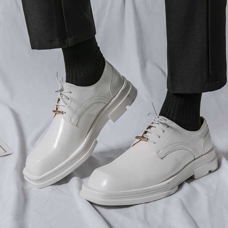 New Mens Retro Fi White Thick soled Formal Shoes Mens Wedding Ball Home Sapato Social MasculinoXJ250319