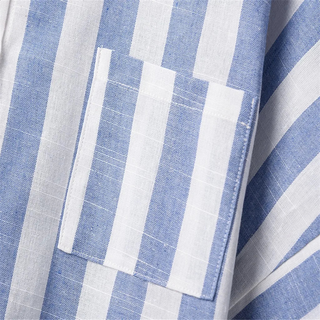 Womens striped printed cotton linen top summer lapel long sleeved button up OL shirt summer button up cardigan 250318