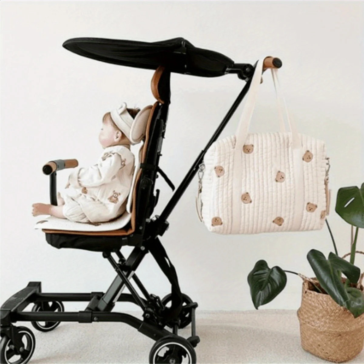 Multi-functional Embroidery Quilted Mommy Bag Diaper Bag Thickened Stroller Hanging Bag Lightweight Durable Boston Mommy Bag 250319
