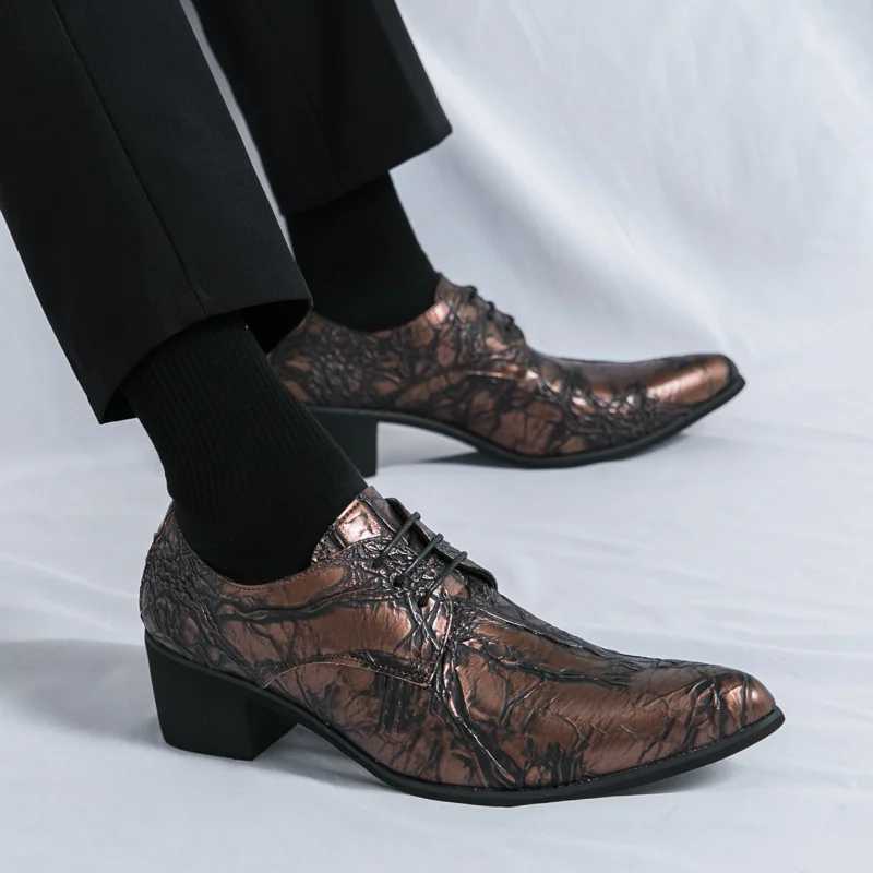 Retro Brown Mens Formal Shoes Comfortable High Heels Dress Shoes Mens Pointed toe Party Leather Shoes Mens Casual ShoesXJ250319