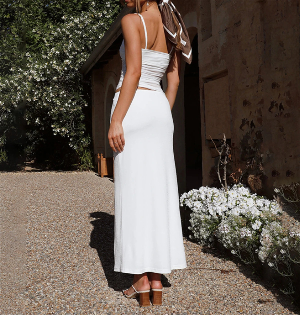 Elegant Folding Skiing Set Womens Fashion Summer Holiday Dress Solid Sleeveless Top Strapless Sexy Party 2piece 250318