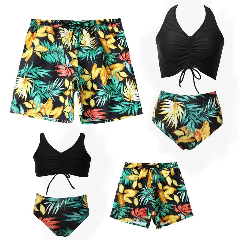 Family Matching Swimwear Outfits Mother Daughter Suspender Swimsuit Father Son Shorts Mom Girl Beach 2Pcs Parent-Child Clothes 250319
