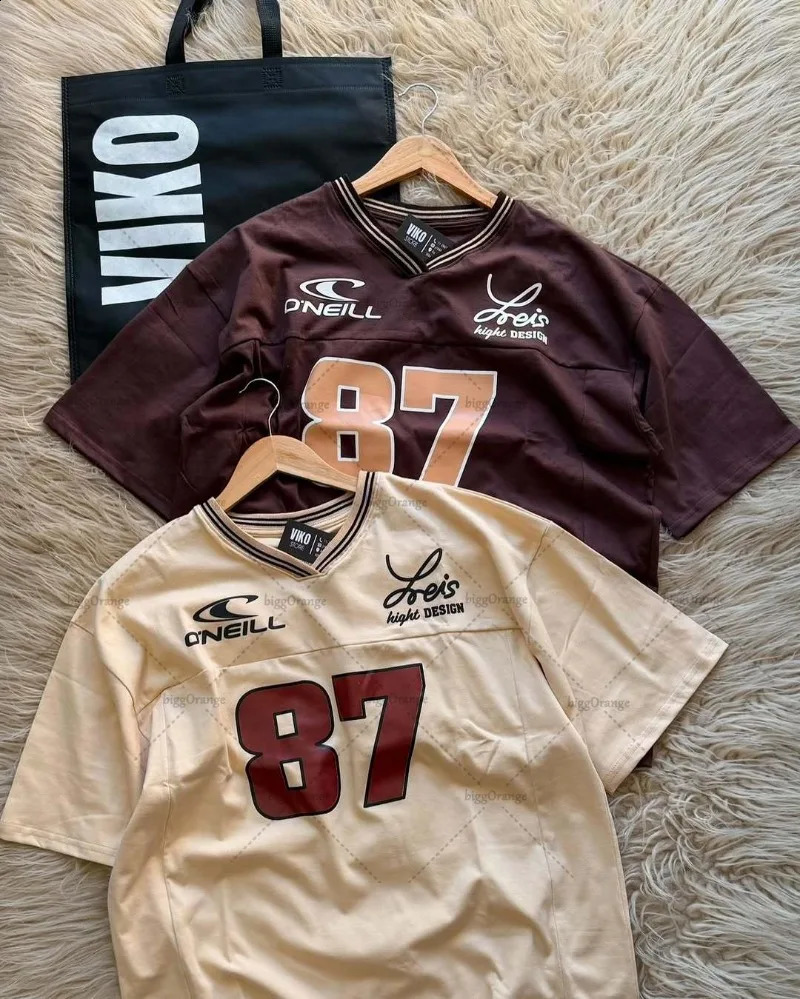 2025 Clothing Football Clothes Oversized T-shirt Men Printed Top American Street Fashion Clothing Loose Short Sleeves 250319