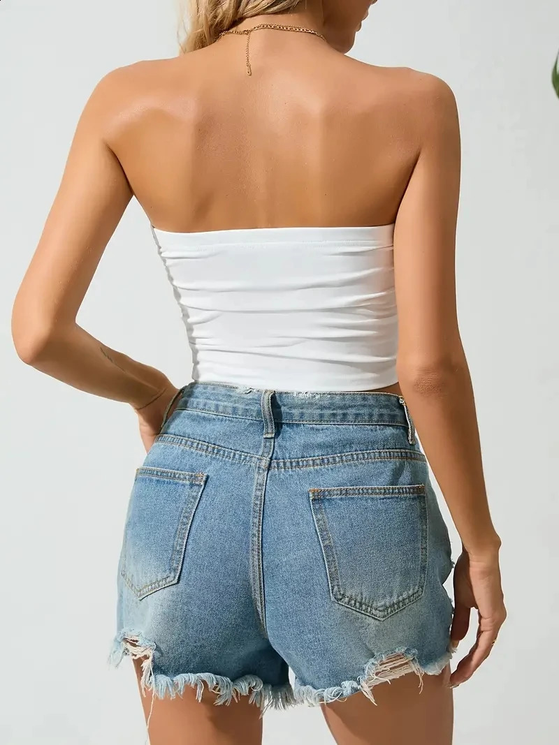 Womens tank top solid color strapless short body under shoulder summer sexy backless sleeved 250319