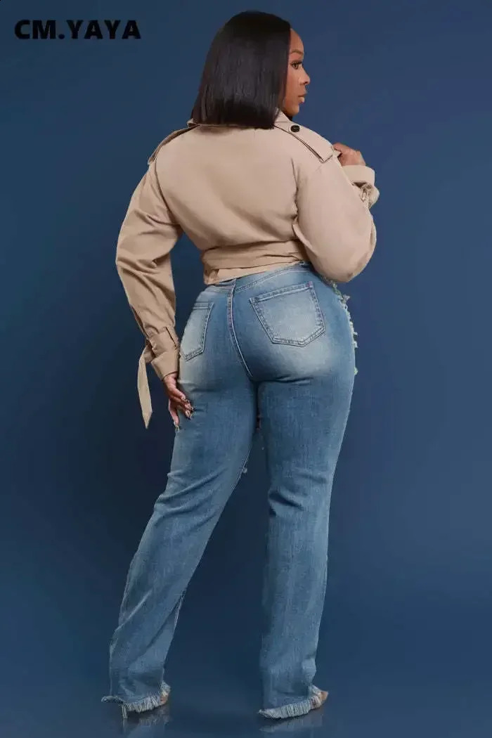 CM. YAYA jeans womens retro sexy hole hollow jeans cracked pencil pants street tight high waisted womens pants 250314