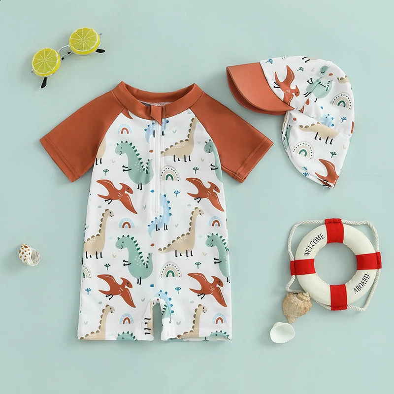Baby Girl Swimsuit Mermaid Scale Pattern Long Sleeve Full Zipper UV Protection Rash Guard Swimwear Sunhat Set 250319