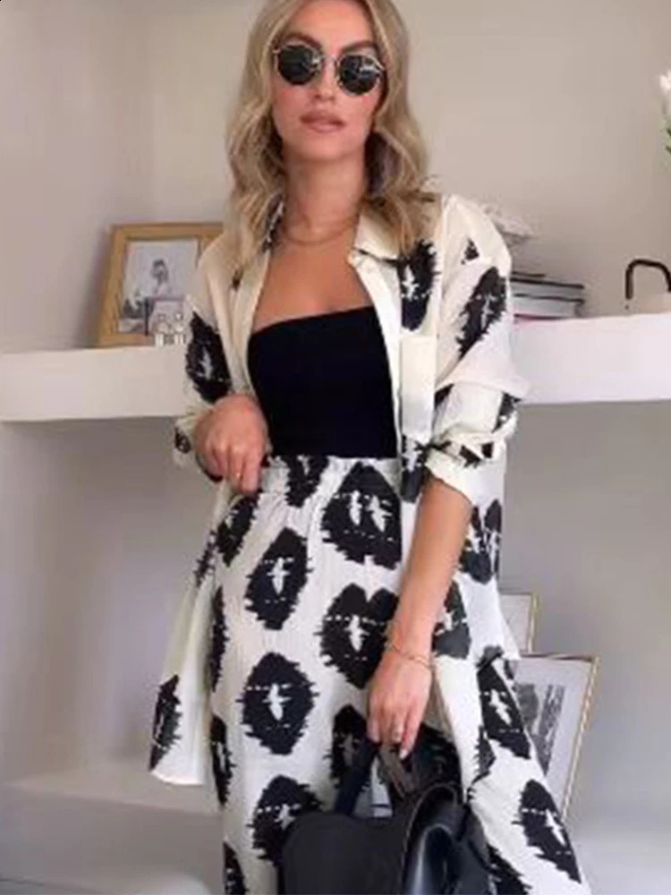 Casual printed womens long pants with elastic high waist and wide legs springsummer loose set 250318