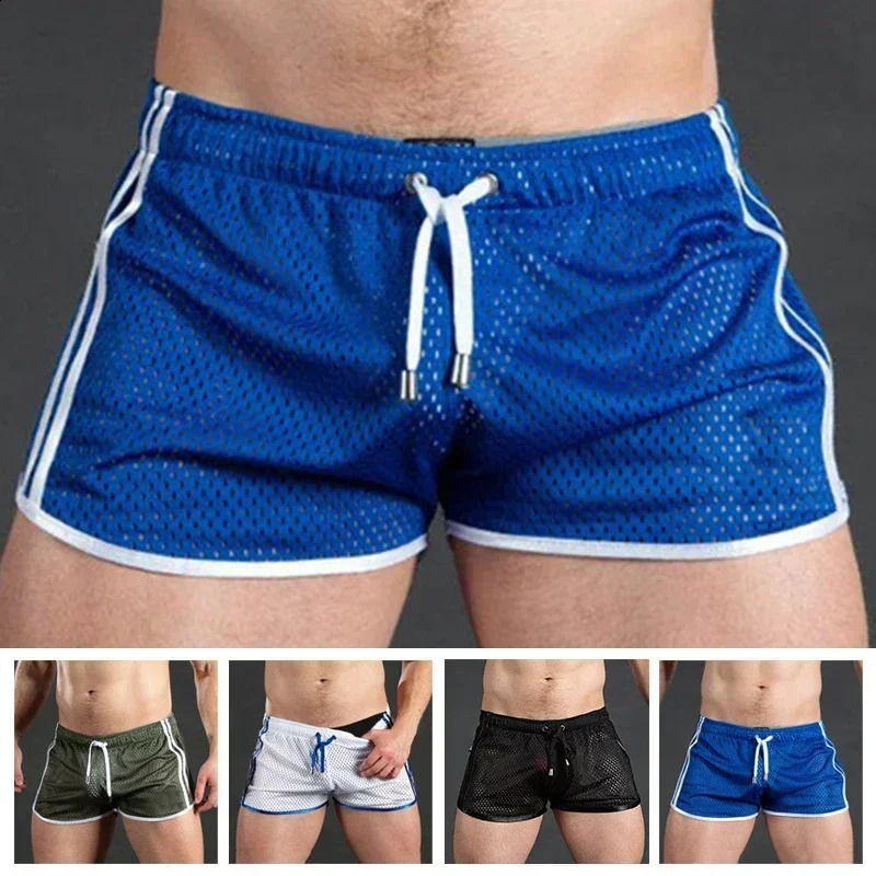 Men Shorts Beach Drawstring Bottom Fashion Fitness Mesh Pants Gym Plus Size Sports Breathable Casual Elastic 250317
