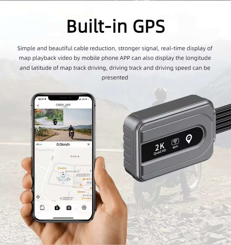 LCC524 2K Dash Camera No Screen Safe Driving IP67 Dual Lens Loop Recording WiFi Motorcycle Recorder