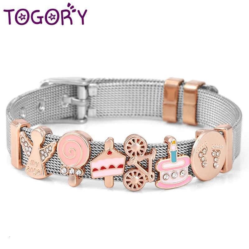 2024 Trend Santa Claus Slide Charm Beads Bracelet Fit 10mm Stainless Steel Mesh Bracelets for Women Men Christmas Jewelry Gift