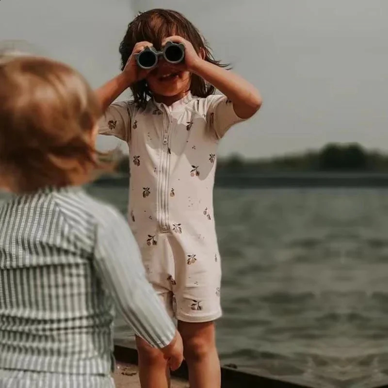 INS Childrens One Piece Swimsuit Summer Baby Girl Swimsuit UPF 50Sunscreen Quick Drying Boys Swimwear Beach Kids Clothes 250319