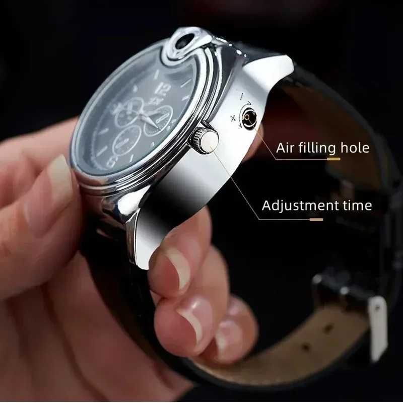 Metal Gas Watch Lighter for Men Portable Rechargeable Gas Lighter Outdoor Windproof Cigarette Lighters Unique Smoking AccessoryC250318