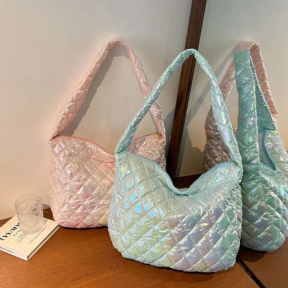 2025 New Cotton Women's Handbag Large Capacity Designer Women's Handbag Laser Multi Color Diamond Pattern Daily Life Travel Work Trendy Bag