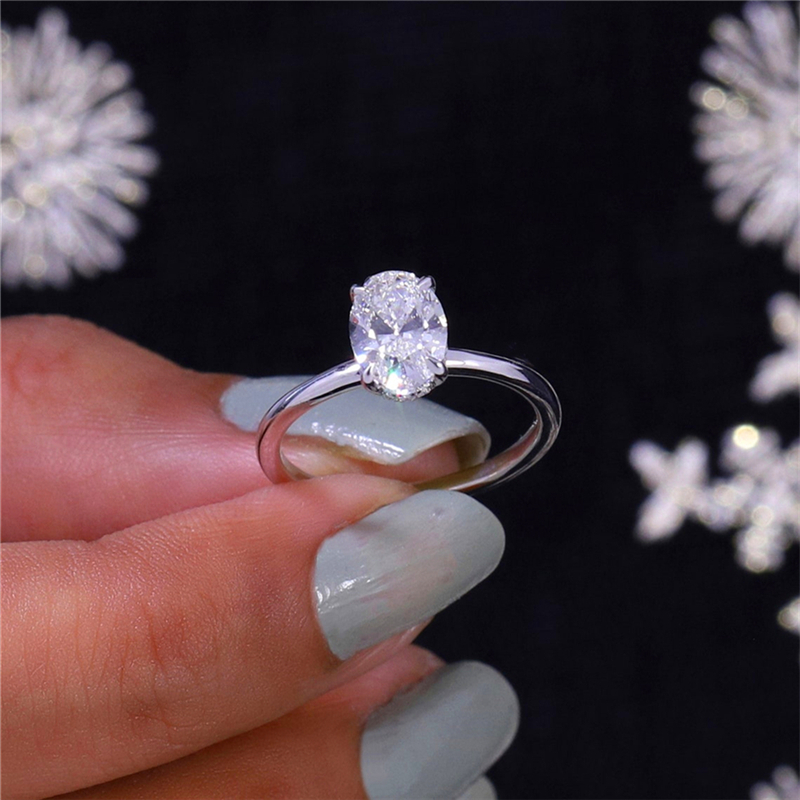 Jewelry 14K 18K White Real Gold IGI Lab Diamond Ring 1.0 Carat Oval Cut Solitaire Ring For Women Hiden Halo Simple Style Engagement Ring