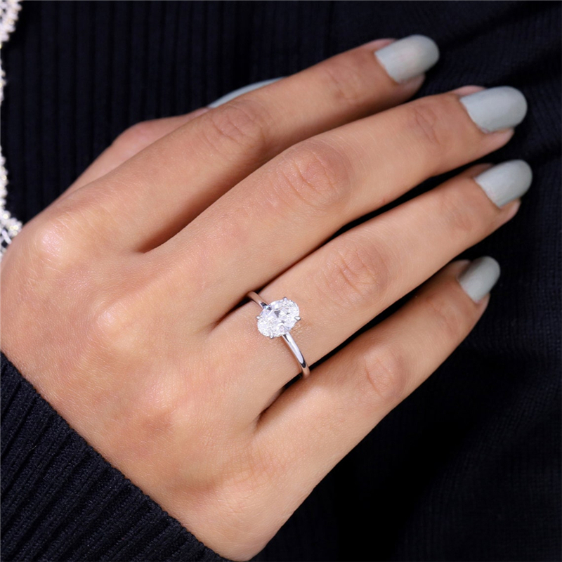 Jewelry 14K 18K White Real Gold IGI Lab Diamond Ring 1.0 Carat Oval Cut Solitaire Ring For Women Hiden Halo Simple Style Engagement Ring