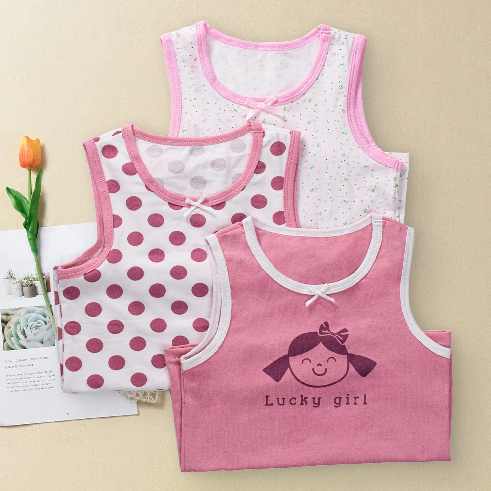 2024 Summer Childrens Girls Tank Top Sleeveless Tshirt Cartoon Flower Vest Cotton Underwear Youth 250312