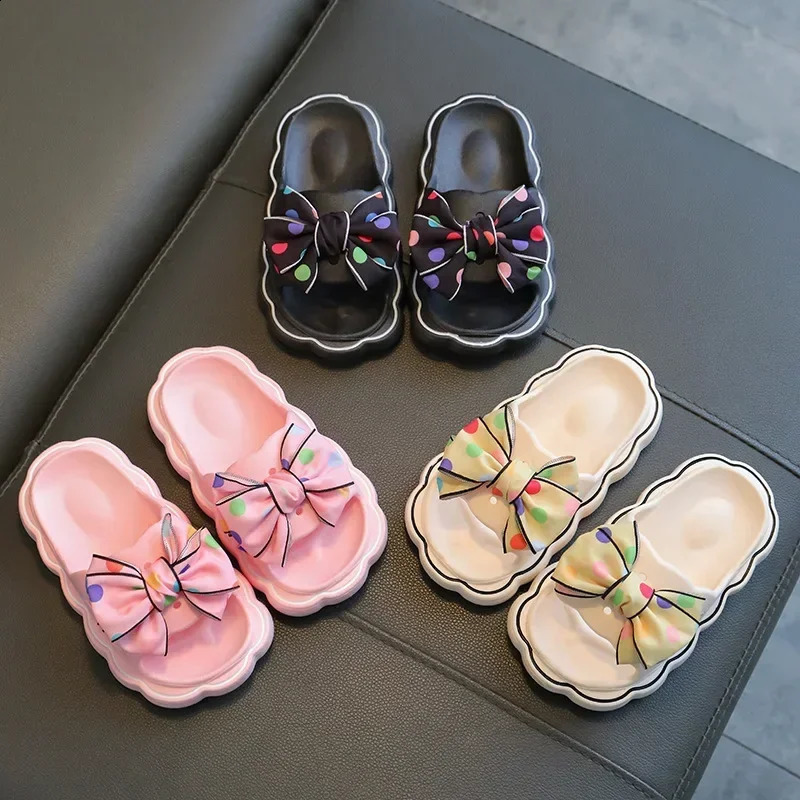Children Summer Slippers Girls Fashion Bow Wear Resistant Open-toe Non-slip Casual Shoes Simple Kids Outdoor Platform Beach Shoe 250318