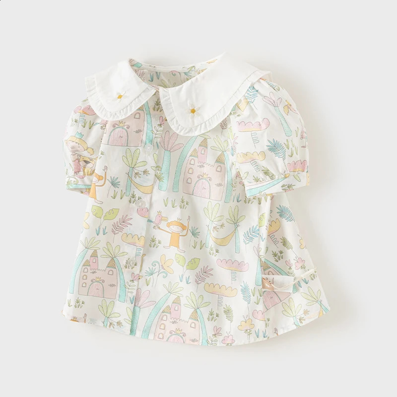 Dave Bella Children Polo Shirts Summer Short Sleeved Baby Girls Floral Print Top Shirt Clothing Kids Cotton Tshirts DB2241043 250319