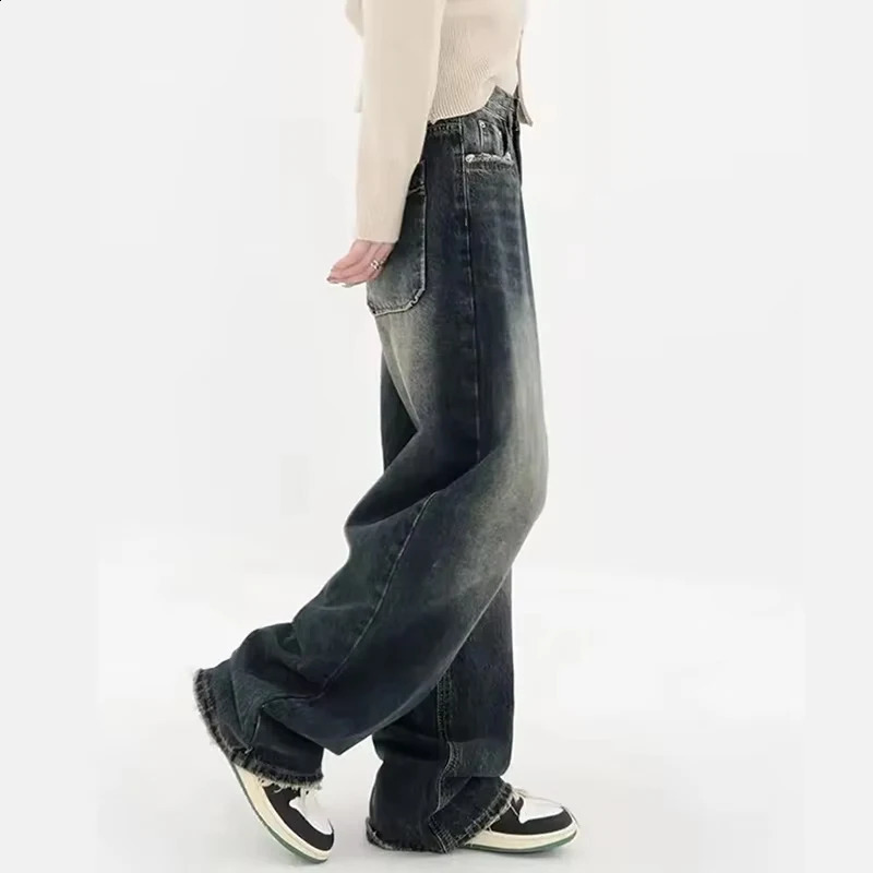 Y2K bagged jeans womens streetwear retro fashion autumn high waisted pants loose wide leg denim Trousers women 250317