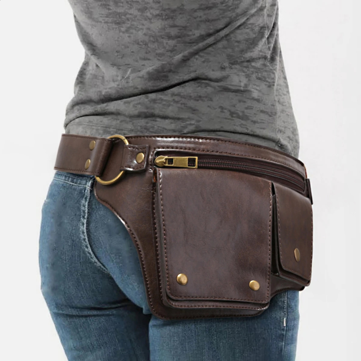 Cool Punk Motorcycle Style Waist Bag Retro Outdoor Sports Adjustable Belt Bag Fashion Fanny Pack 250314