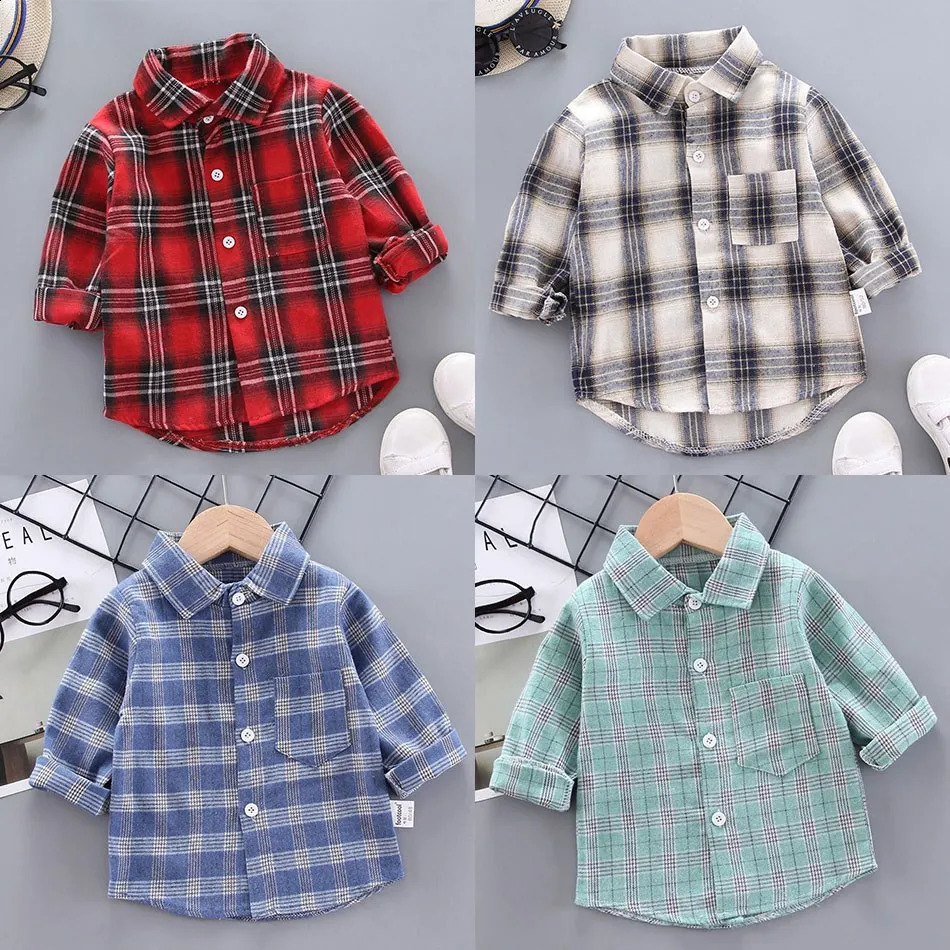 Korean Fashion Childrens Top Boys Buffalo Plain Flannel Shirt Baby Casual Coat Autumn Girls 05T 250319